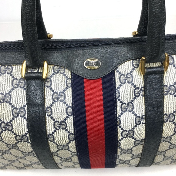 Authentic GUCCI Boston satchel bag navy grey monogram coated canvas - Picture 3 of 16
